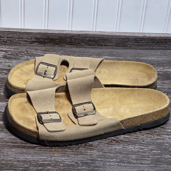 Lands End Women's Tan Leather Double Strap Slip On Comfort Sandal Size 9 - Picture 3 of 6